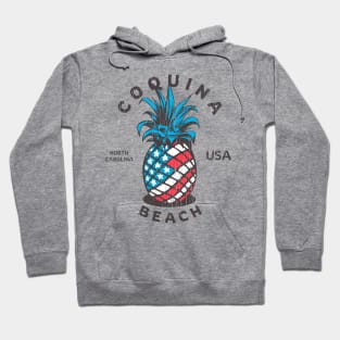 Coquina Beach, NC Summertime Vacationing Patriotic Pineapple Hoodie